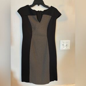 Connected Apparel Color Block Sheath Dress with Polka Dot Panel